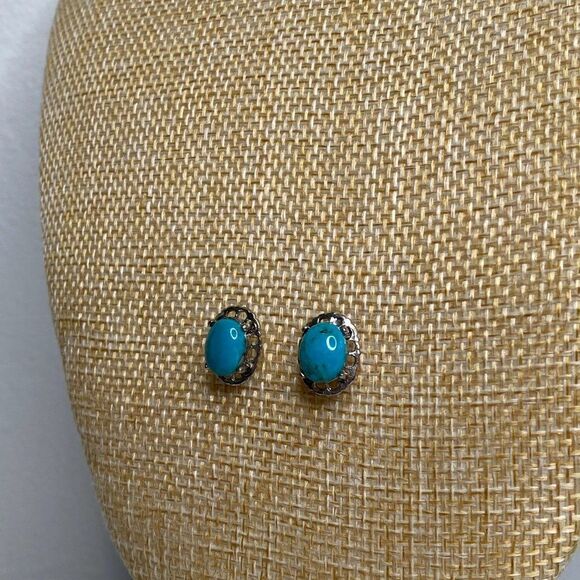 Blue Small Stone Stud Earrings - Picture 3 of 4